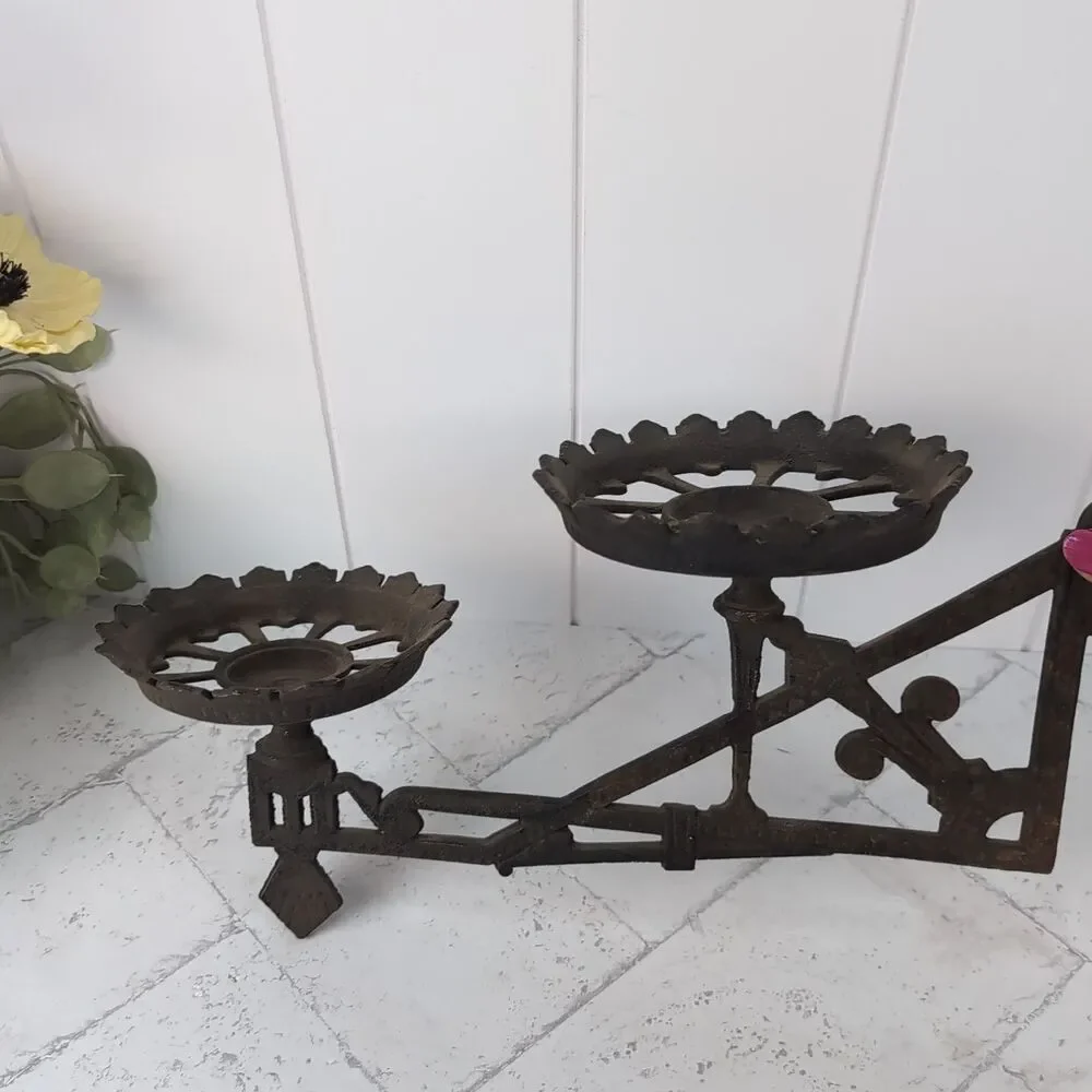 Eastlake Antique Cast Iron Plant Oil Lamp Double Wall Bracket With Mount Rustic